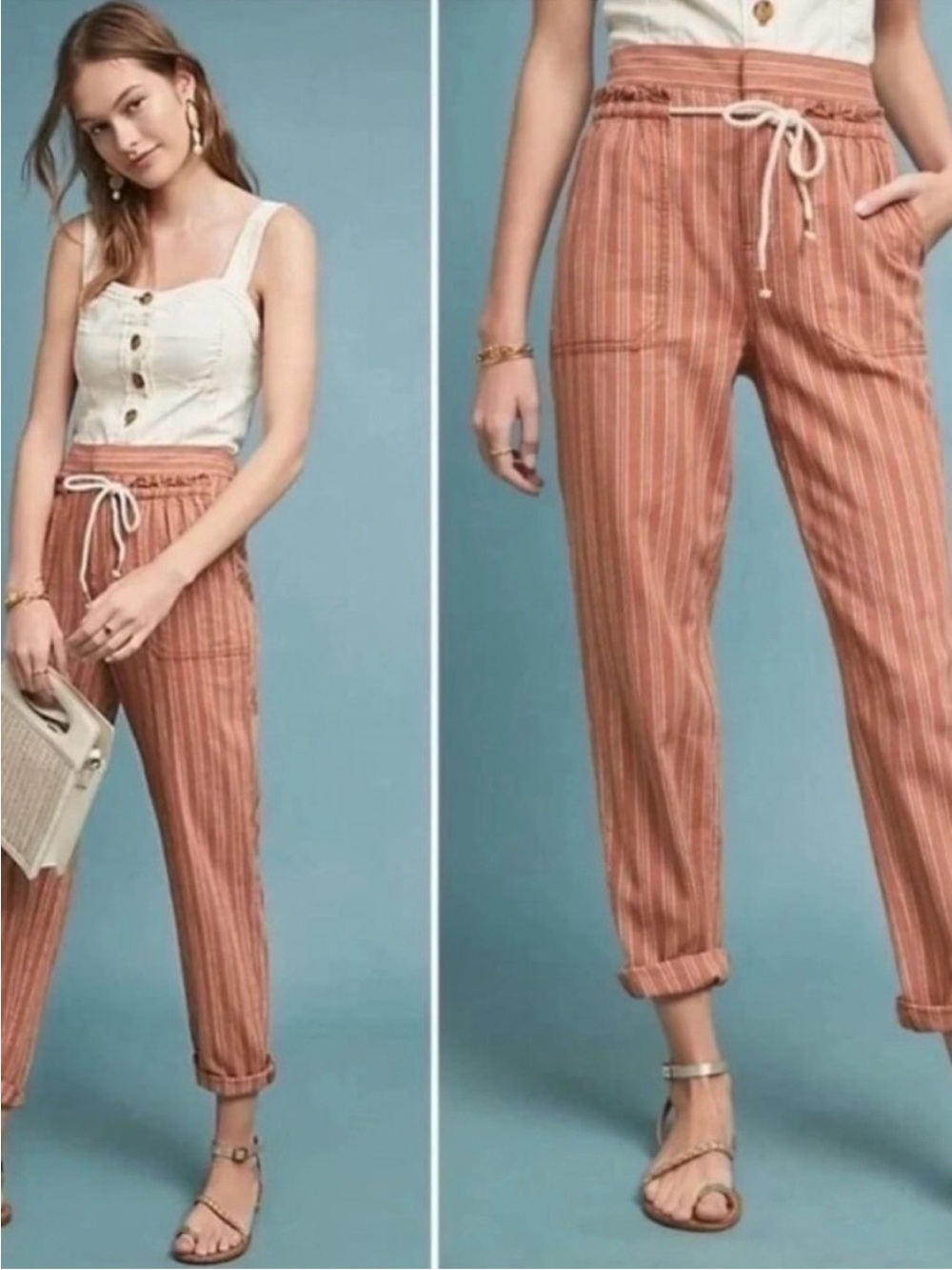 Anthropologie Women's
Cedar
White Striped Joggers Beach
Pants-Size XS Oversized
